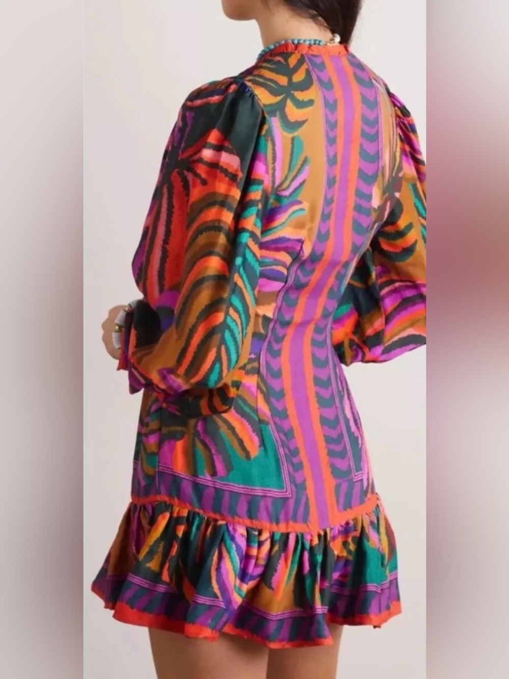 FARM Rio Multicolor Abstract Print Mini Dress in Pink, Green & Orange - Picture 2 of 5